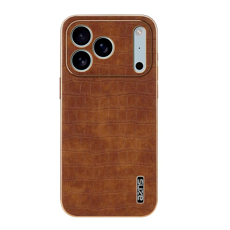 For iPhone 17 Pro AZNS Electroplated Frame Crocodile Texture Full Coverage Phone Case
