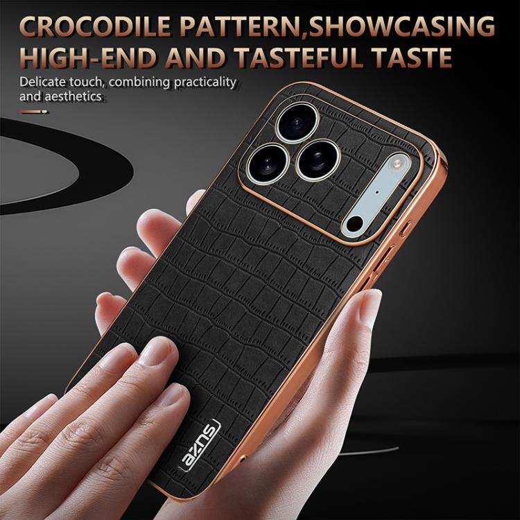 For iPhone 17 Pro AZNS Electroplated Frame Crocodile Texture Full Coverage Phone Case