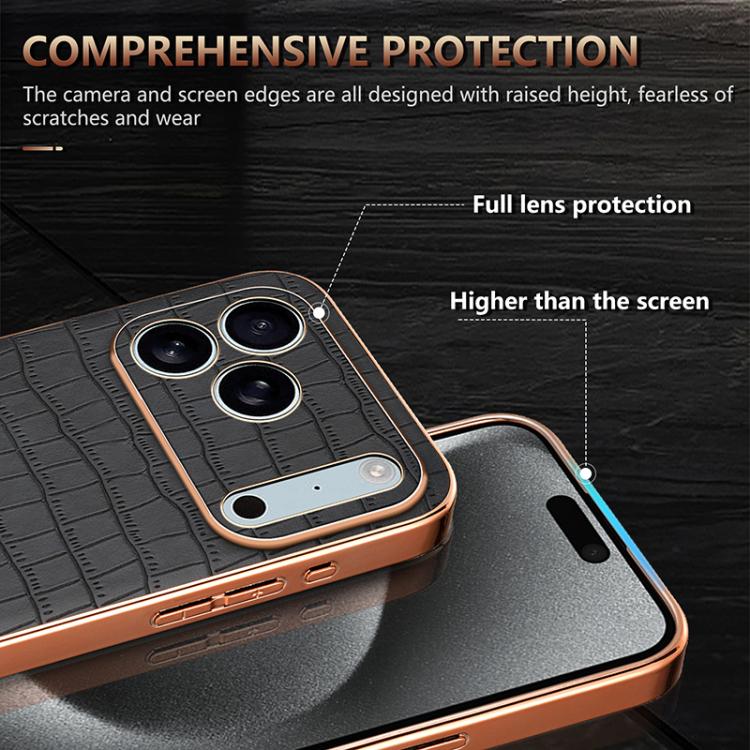 For iPhone 17 Pro Max AZNS Electroplated Frame Crocodile Texture Full Coverage Phone Case