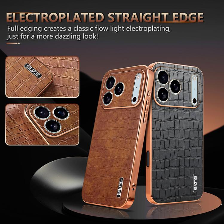 For iPhone 17 Pro Max AZNS Electroplated Frame Crocodile Texture Full Coverage Phone Case