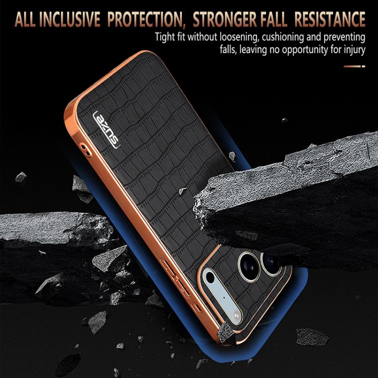For iPhone 17 Pro Max AZNS Electroplated Frame Crocodile Texture Full Coverage Phone Case