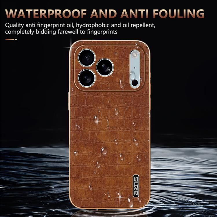 For iPhone 17 Pro Max AZNS Electroplated Frame Crocodile Texture Full Coverage Phone Case