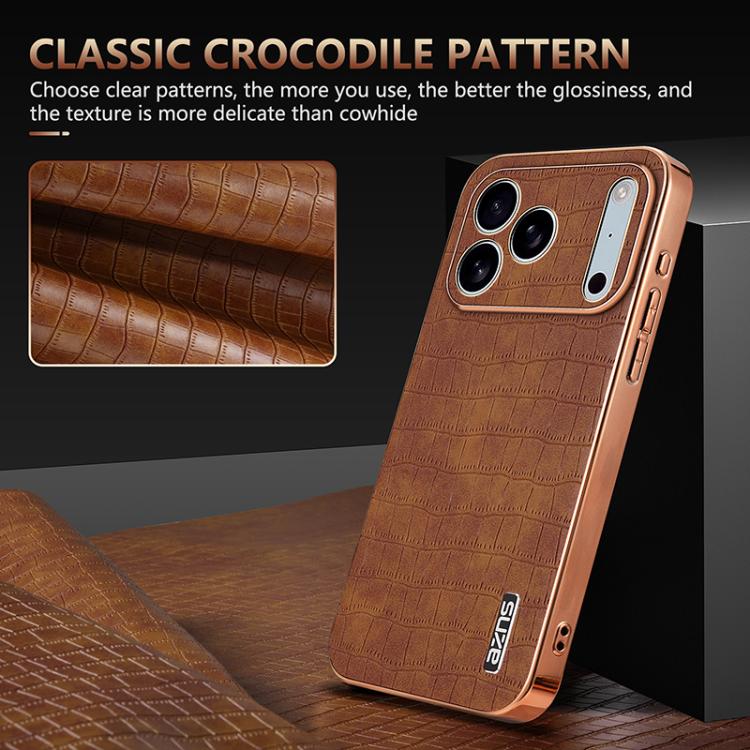For iPhone 17 Pro Max AZNS Electroplated Frame Crocodile Texture Full Coverage Phone Case