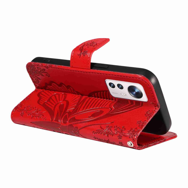 For Xiaomi 12 Swallowtail Butterfly Embossed Leather Phone Case