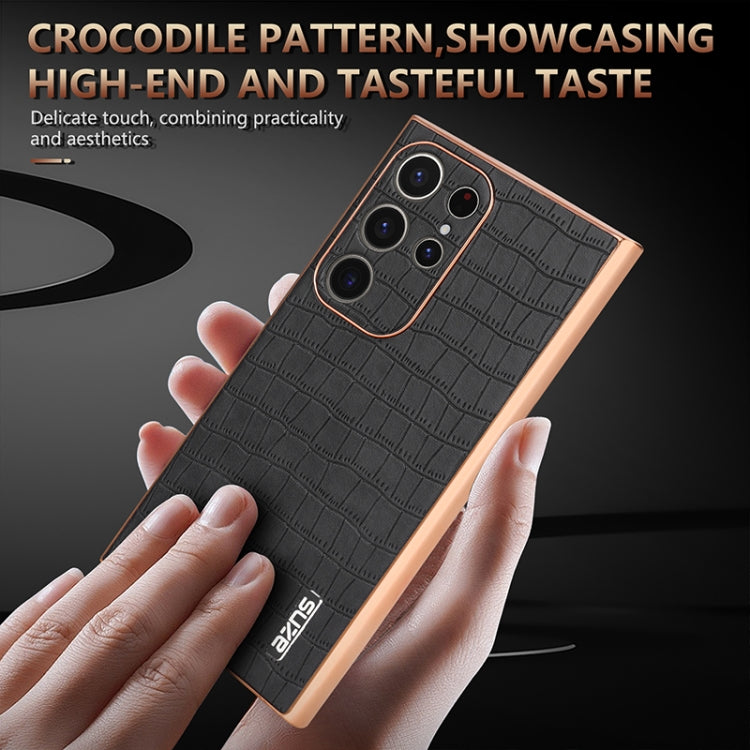 For Samsung Galaxy S22 Ultra 5G AZNS Electroplated Frame Crocodile Texture Full Coverage Phone Case