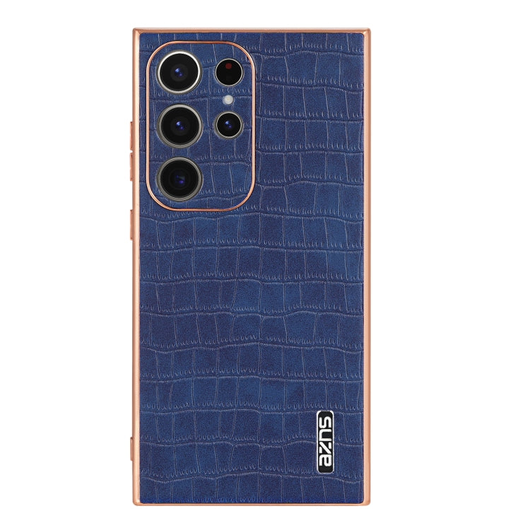 For Samsung Galaxy S22 Ultra 5G AZNS Electroplated Frame Crocodile Texture Full Coverage Phone Case
