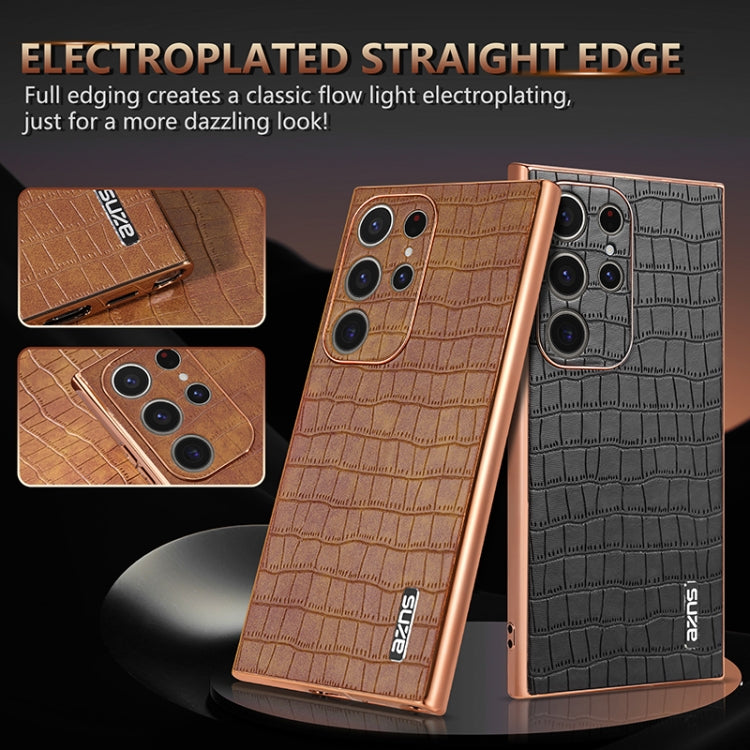For Samsung Galaxy S22 Ultra 5G AZNS Electroplated Frame Crocodile Texture Full Coverage Phone Case