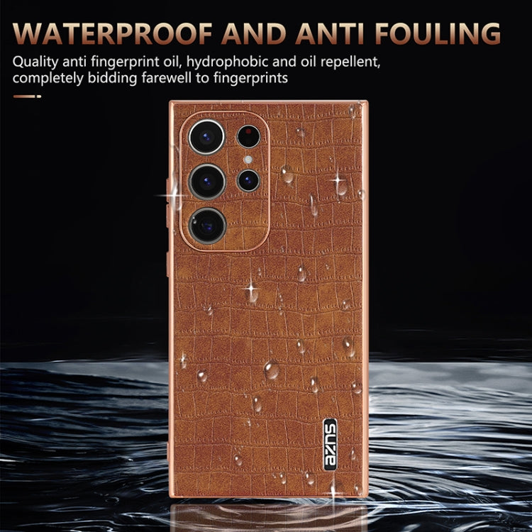 For Samsung Galaxy S22 Ultra 5G AZNS Electroplated Frame Crocodile Texture Full Coverage Phone Case