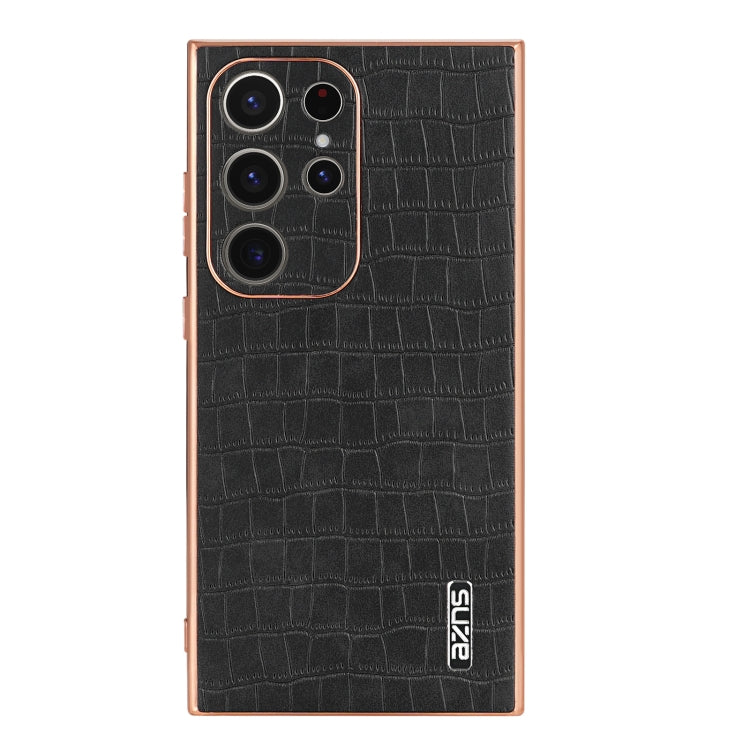 For Samsung Galaxy S23 Ultra 5G AZNS Electroplated Frame Crocodile Texture Full Coverage Phone Case