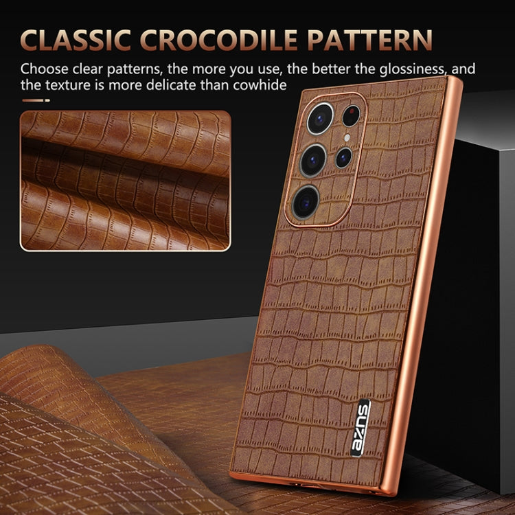 For Samsung Galaxy S23 Ultra 5G AZNS Electroplated Frame Crocodile Texture Full Coverage Phone Case