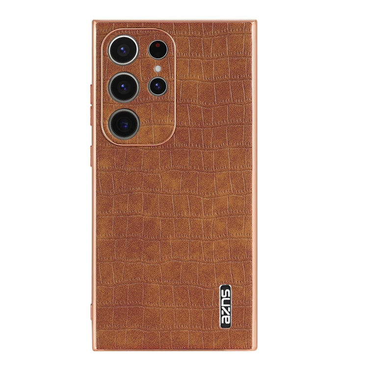 For Samsung Galaxy S23 Ultra 5G AZNS Electroplated Frame Crocodile Texture Full Coverage Phone Case