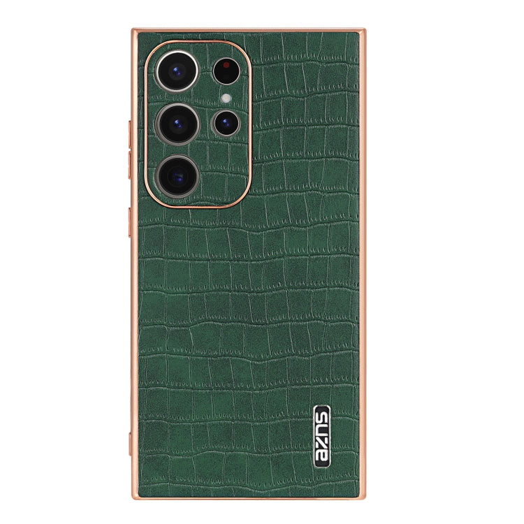 For Samsung Galaxy S23 Ultra 5G AZNS Electroplated Frame Crocodile Texture Full Coverage Phone Case