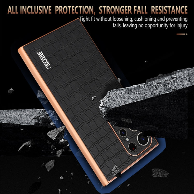 For Samsung Galaxy S23 Ultra 5G AZNS Electroplated Frame Crocodile Texture Full Coverage Phone Case