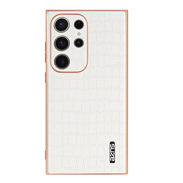 For Samsung Galaxy S23 Ultra 5G AZNS Electroplated Frame Crocodile Texture Full Coverage Phone Case