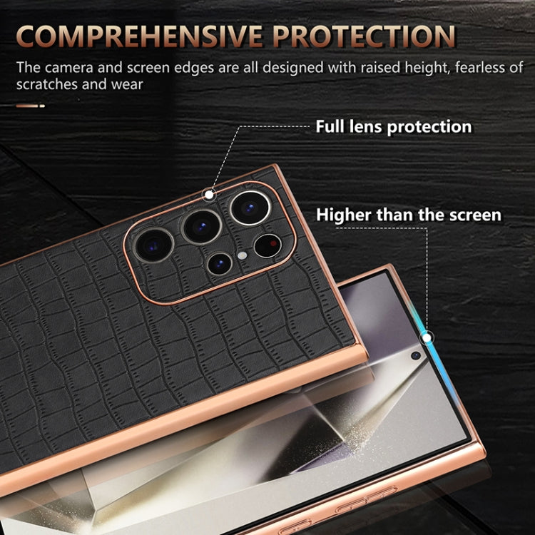 For Samsung Galaxy S23 Ultra 5G AZNS Electroplated Frame Crocodile Texture Full Coverage Phone Case