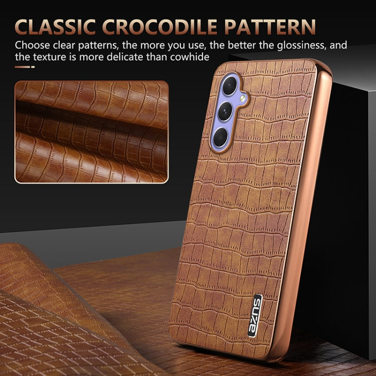 For Samsung Galaxy S23 FE 5G AZNS Electroplated Frame Crocodile Texture Full Coverage Phone Case