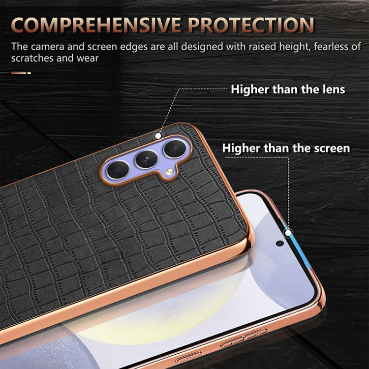 For Samsung Galaxy S23 FE 5G AZNS Electroplated Frame Crocodile Texture Full Coverage Phone Case
