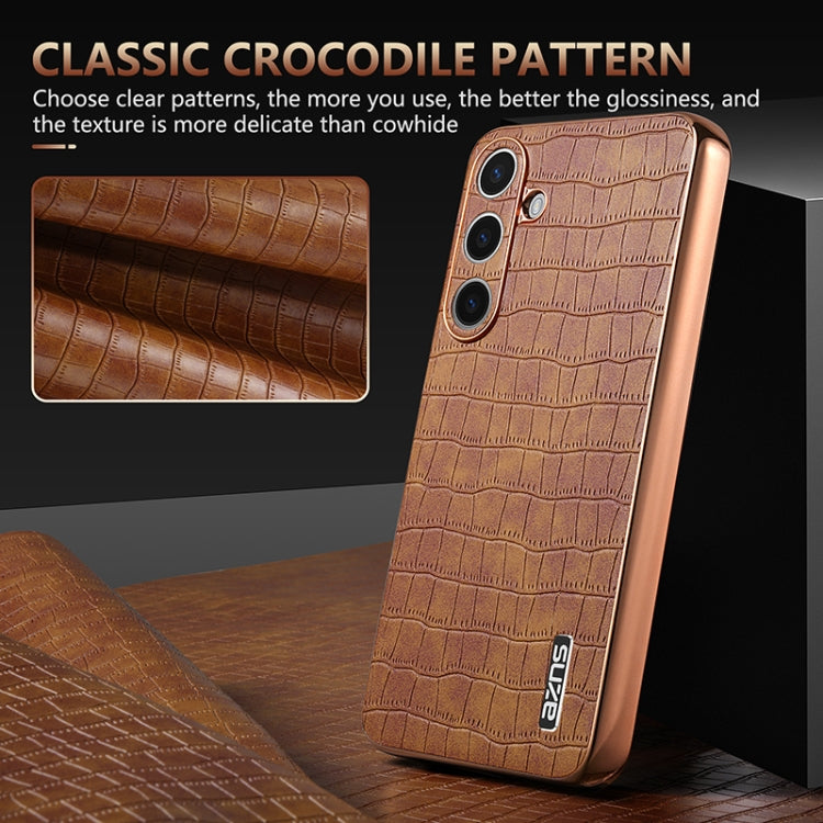 For Samsung Galaxy S24+ 5G AZNS Electroplated Frame Crocodile Texture Full Coverage Phone Case