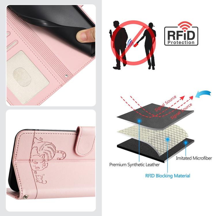 For Asus ROG Phone 9 / 9 Pro Cat Rat Embossed Pattern RFID Leather Phone Case with Lanyard