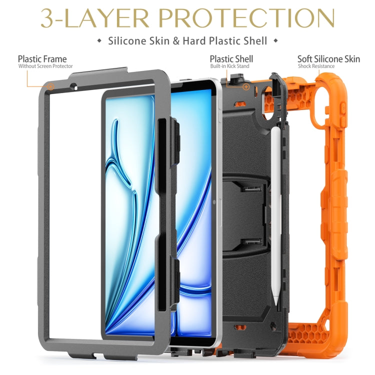 For iPad Air 11 2026 / 2025 / 2024 Silicone Hydric PC Tablet Case with Shoulder Strap & Holder