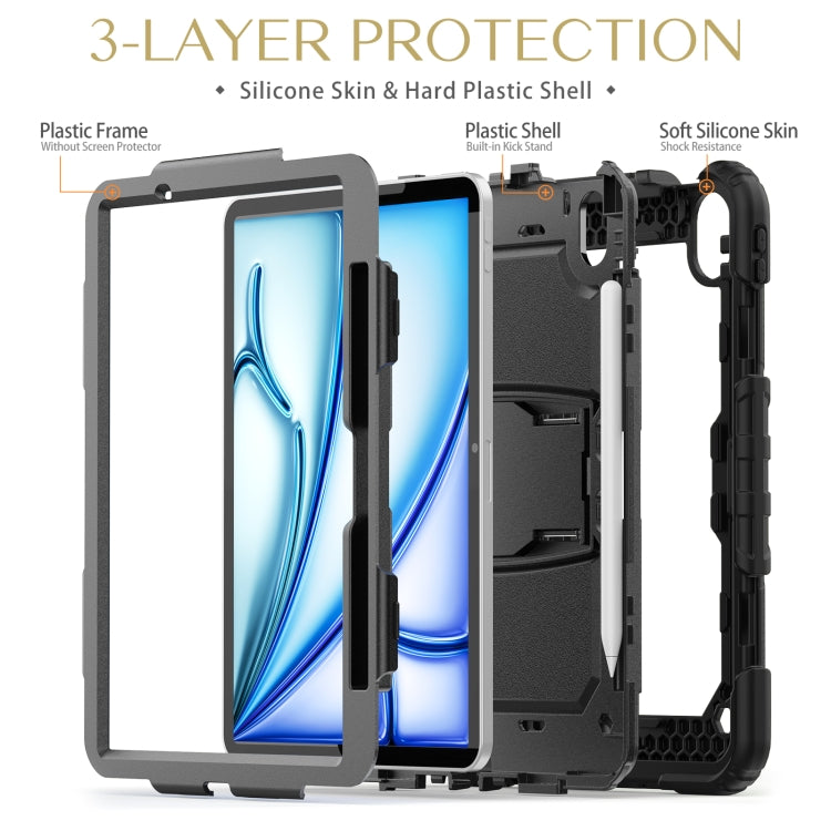 For iPad Air 11 2026 / 2025 / 2024 Silicone Hydric PC Tablet Case with Shoulder Strap & Holder