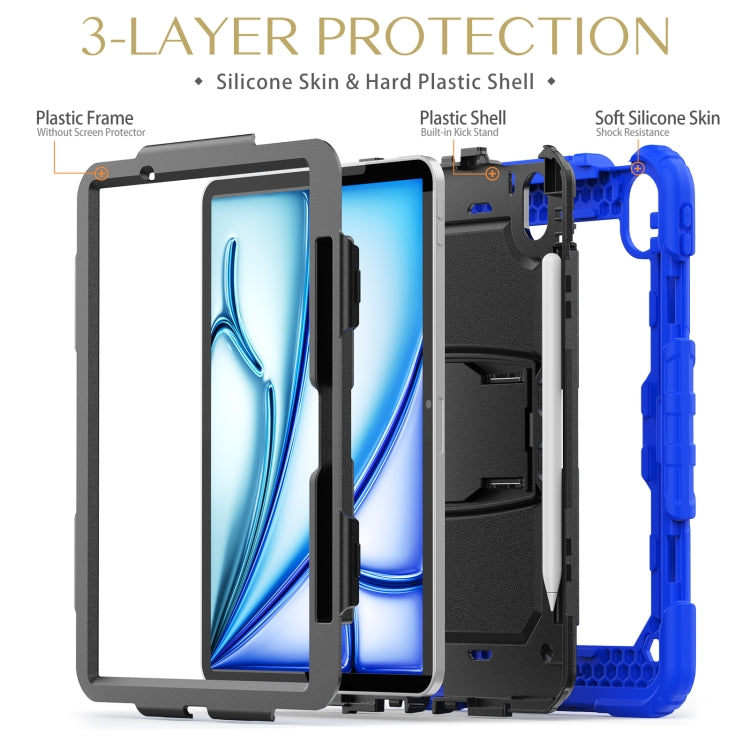 For iPad Air 11 2026 / 2025 / 2024 Silicone Hydric PC Tablet Case with Shoulder Strap & Holder