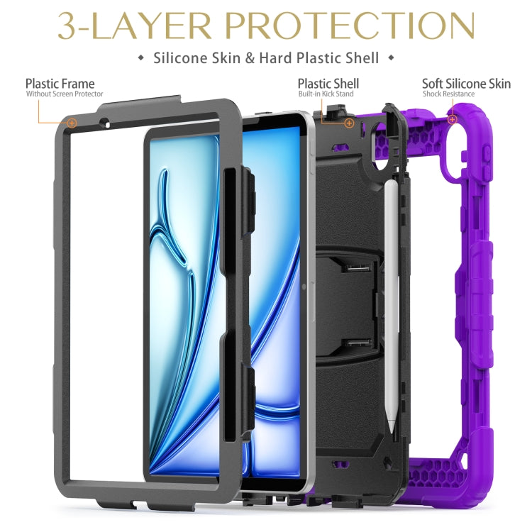 For iPad Air 11 2026 / 2025 / 2024 Silicone Hydric PC Tablet Case with Shoulder Strap & Holder