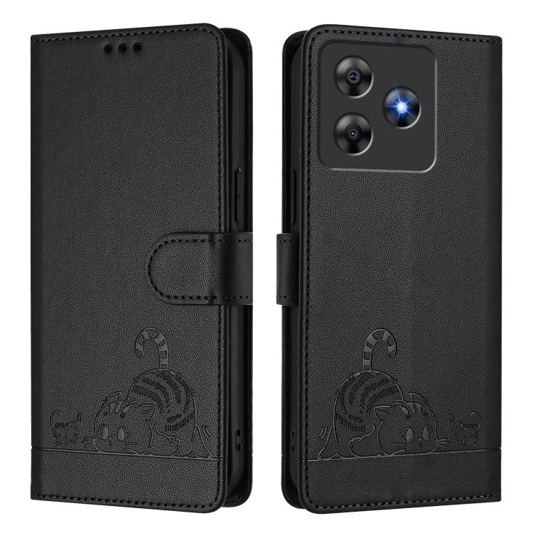 For Blackview Wave 8C Cat Rat Embossed Pattern RFID Leather Phone Case with Lanyard