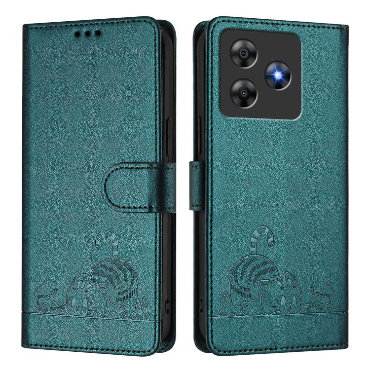 For Blackview Wave 8C Cat Rat Embossed Pattern RFID Leather Phone Case with Lanyard