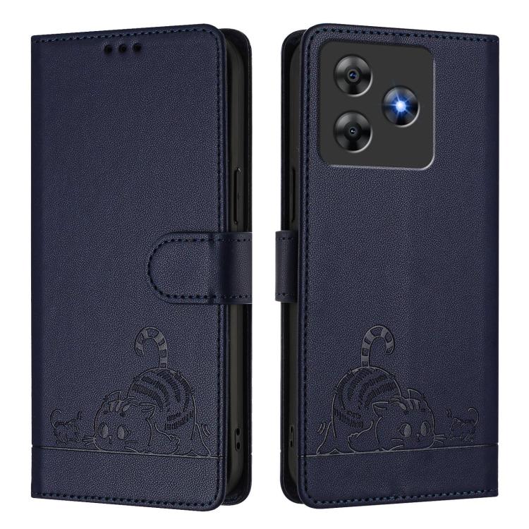 For Blackview Wave 8C Cat Rat Embossed Pattern RFID Leather Phone Case with Lanyard