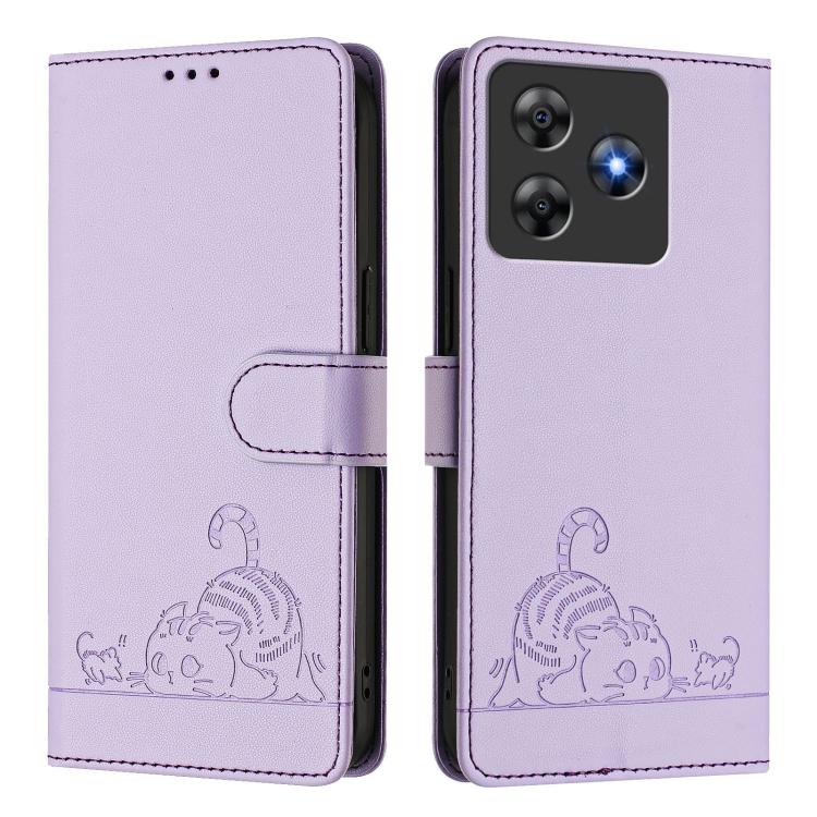 For Blackview Wave 8C Cat Rat Embossed Pattern RFID Leather Phone Case with Lanyard