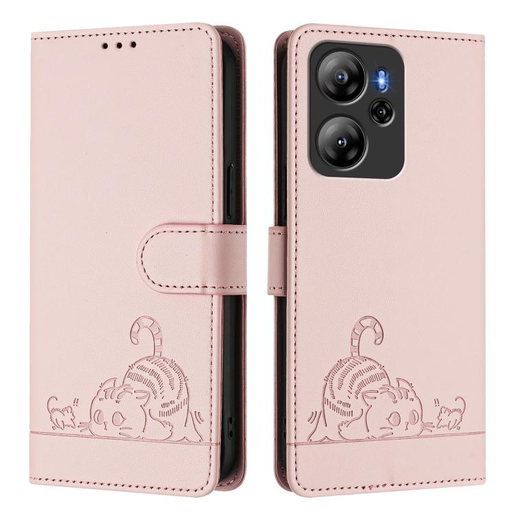 For Blackview Oscal Tiger 13 Cat Rat Embossed Pattern RFID Leather Phone Case with Lanyard