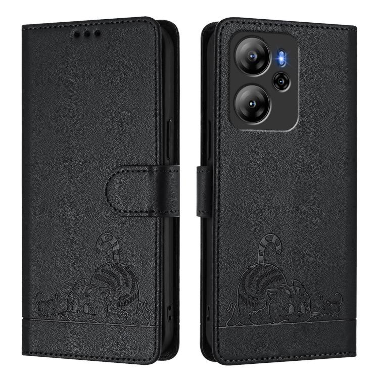 For Blackview Oscal Tiger 13 Cat Rat Embossed Pattern RFID Leather Phone Case with Lanyard