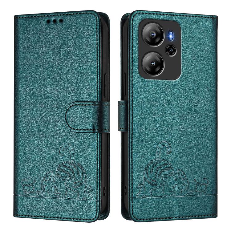 For Blackview Oscal Tiger 13 Cat Rat Embossed Pattern RFID Leather Phone Case with Lanyard