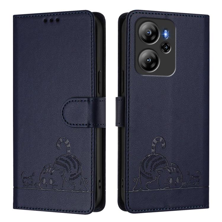 For Blackview Oscal Tiger 13 Cat Rat Embossed Pattern RFID Leather Phone Case with Lanyard