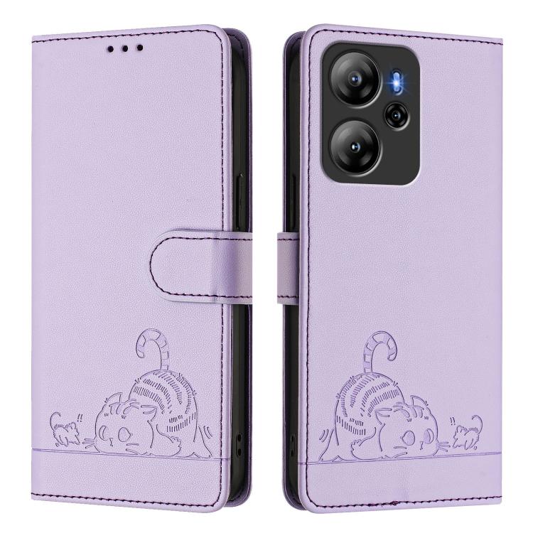 For Blackview Oscal Tiger 13 Cat Rat Embossed Pattern RFID Leather Phone Case with Lanyard