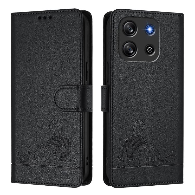 For Blackview Oscal Flat 1C Cat Rat Embossed Pattern RFID Leather Phone Case with Lanyard