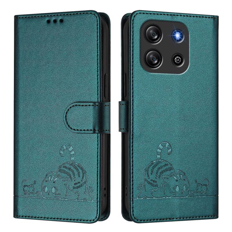 For Blackview Oscal Flat 1C Cat Rat Embossed Pattern RFID Leather Phone Case with Lanyard