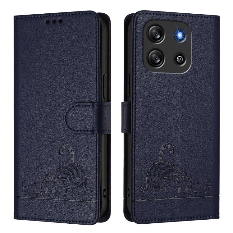 For Blackview Oscal Flat 1C Cat Rat Embossed Pattern RFID Leather Phone Case with Lanyard