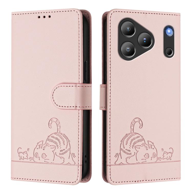 For Blackview Wave 7C Cat Rat Embossed Pattern RFID Leather Phone Case with Lanyard