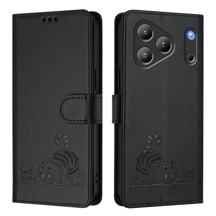 For Blackview Wave 7C Cat Rat Embossed Pattern RFID Leather Phone Case with Lanyard