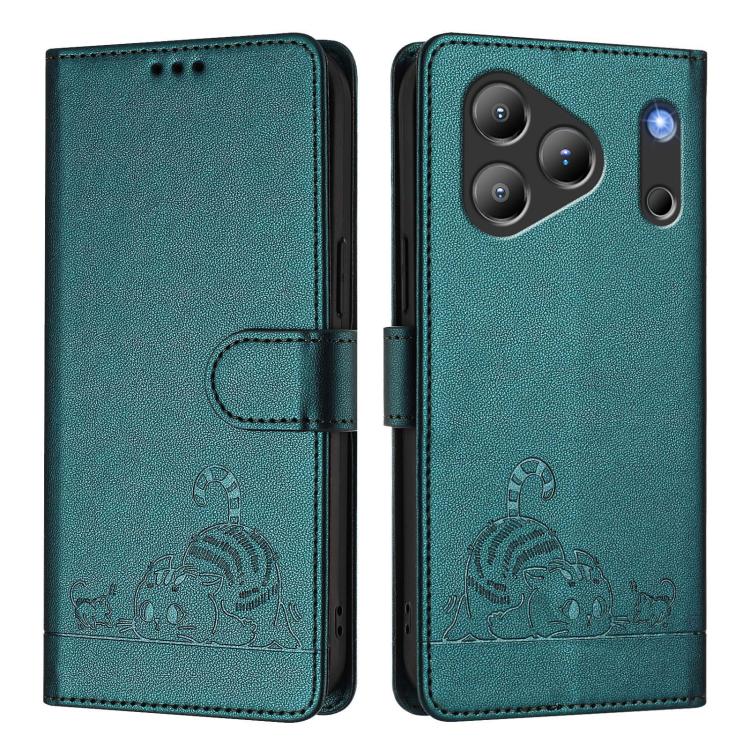 For Blackview Wave 7C Cat Rat Embossed Pattern RFID Leather Phone Case with Lanyard