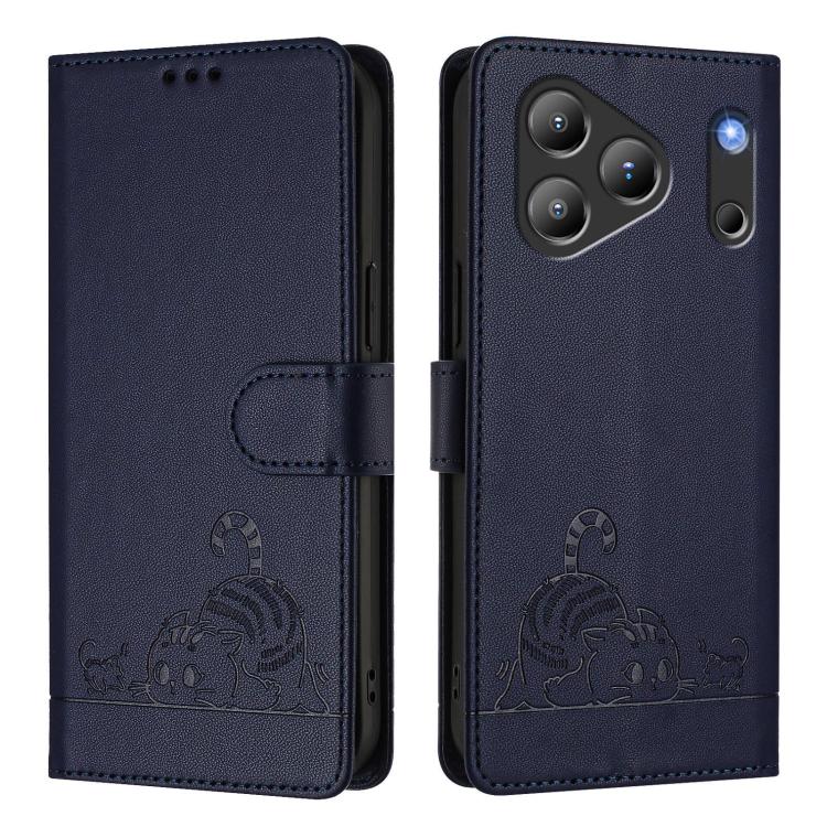 For Blackview Wave 7C Cat Rat Embossed Pattern RFID Leather Phone Case with Lanyard
