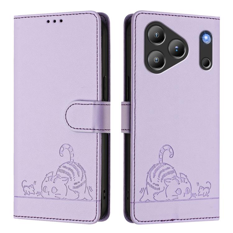For Blackview Wave 7C Cat Rat Embossed Pattern RFID Leather Phone Case with Lanyard