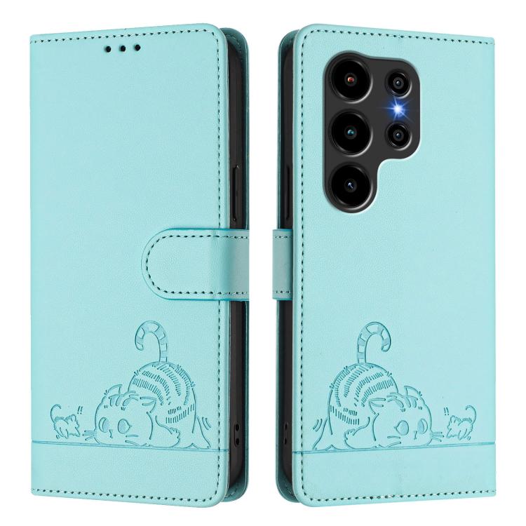 For Blackview Wave 10 Cat Rat Embossed Pattern RFID Leather Phone Case with Lanyard