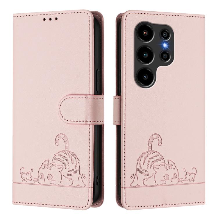 For Blackview Wave 10 Cat Rat Embossed Pattern RFID Leather Phone Case with Lanyard