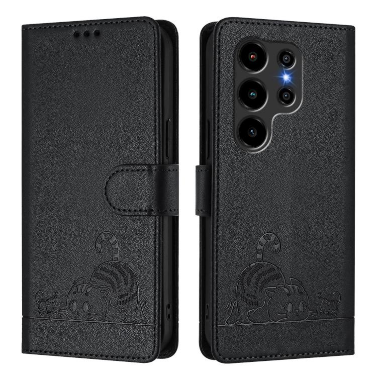 For Blackview Wave 10 Cat Rat Embossed Pattern RFID Leather Phone Case with Lanyard
