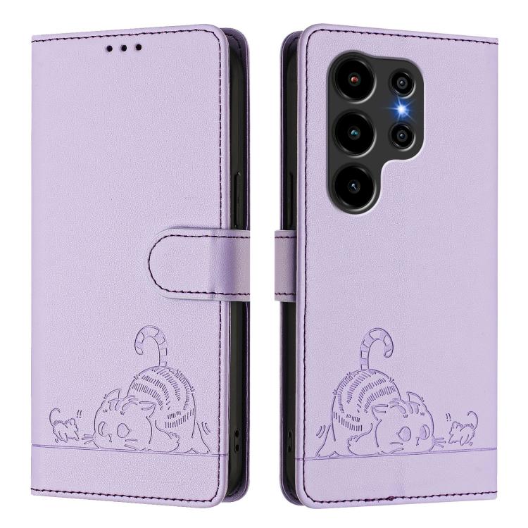 For Blackview Wave 10 Cat Rat Embossed Pattern RFID Leather Phone Case with Lanyard