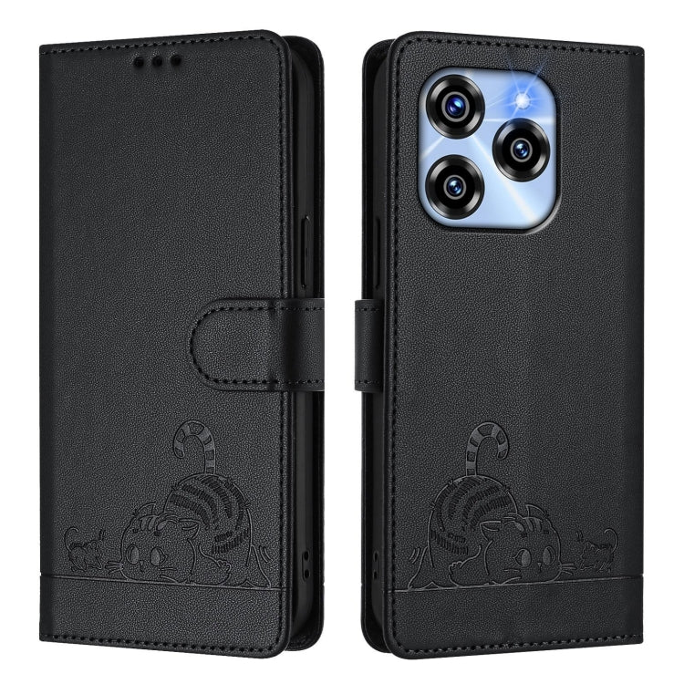 For Oukitel C50 Cat Rat Embossed Pattern RFID Leather Phone Case with Lanyard