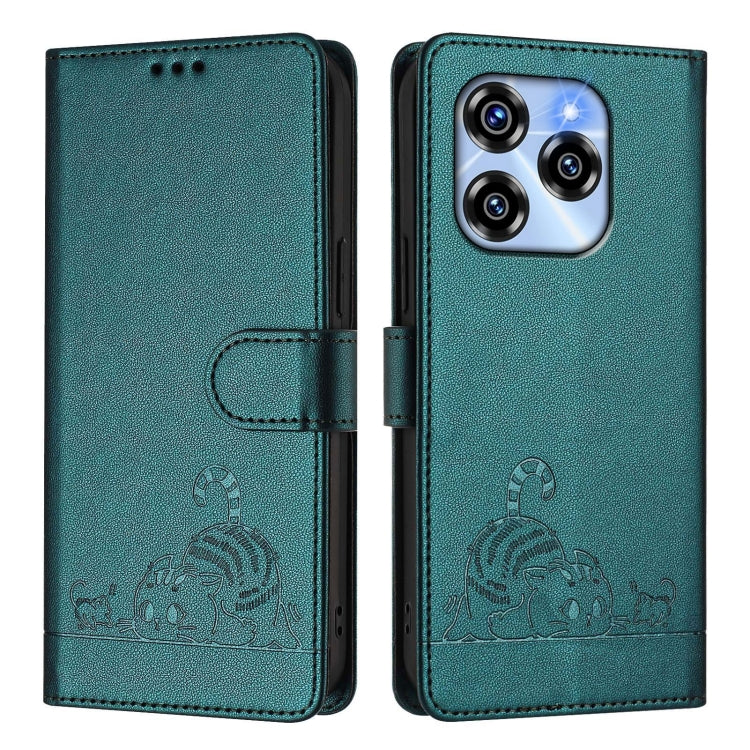 For Oukitel C50 Cat Rat Embossed Pattern RFID Leather Phone Case with Lanyard